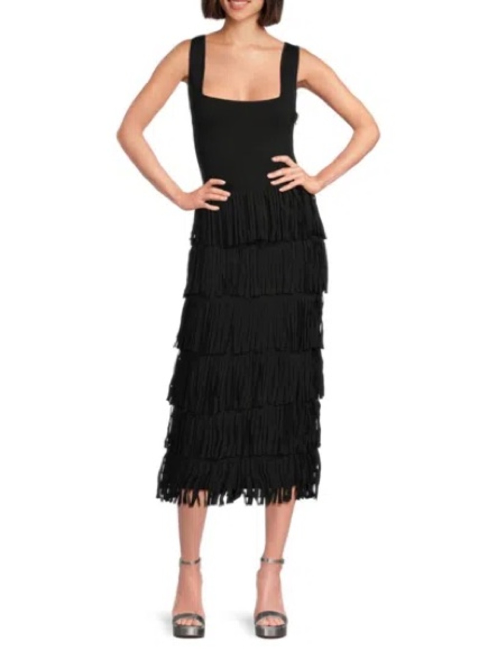 Endless Rose Black Tiered Fringe Midi Dress
